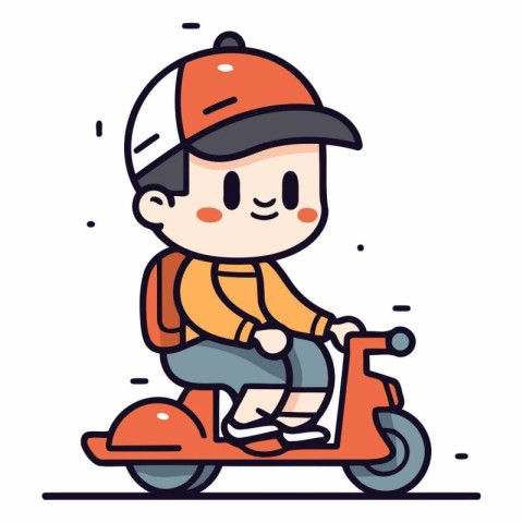 Cute boy riding a scooter. eps10