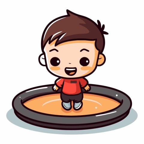 Cute little boy playing in a pool. Vector cartoon character illu