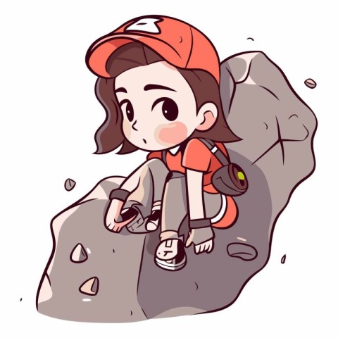 Illustration of a Cute Little Girl Climbing Up a Rock