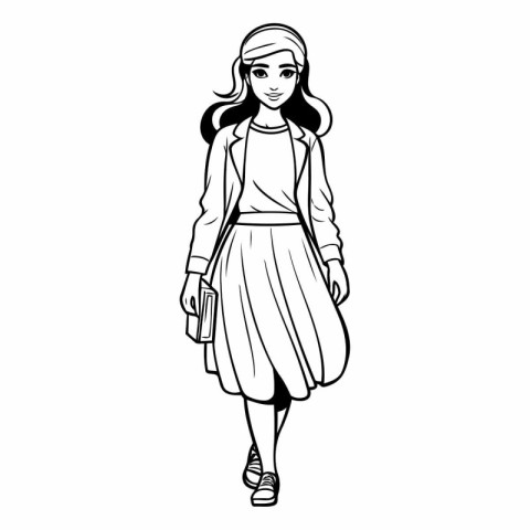 Fashion girl in sketch-style of a girl in a fashionable dress an