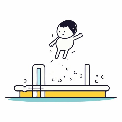 Cute cartoon boy jumping on a seesaw.