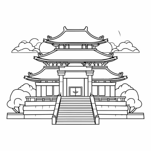 chinese temple building icon cartoon vector illustration graphic