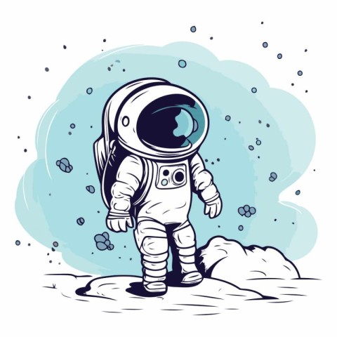 Astronaut in outer space. Hand drawn vector illustration for you