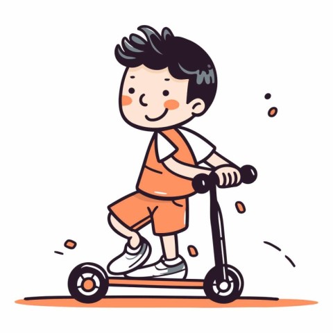 Boy riding scooter of a boy riding scooter.