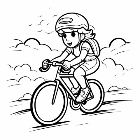 Cyclist - black and white vector illustration for coloring book.