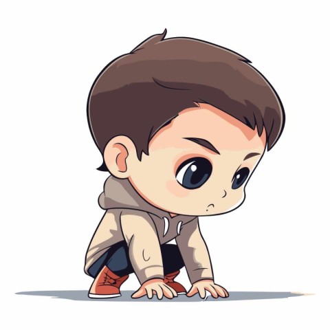 Cute little boy is ready to run. Cartoon vector illustration.