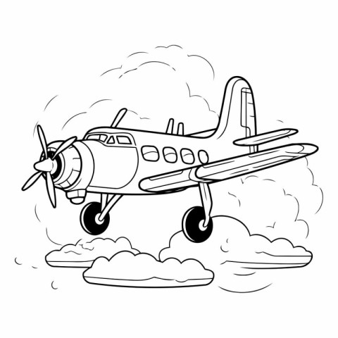 Coloring book for children: Airplane in the clouds.