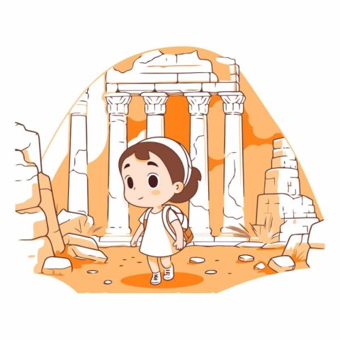 Cartoon illustration of a little girl standing in front of the a