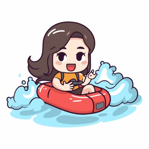 Illustration of a Cute Girl Riding an Inflatable Boat