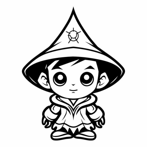 Black and White Cartoon Kid in Pirate Costume.