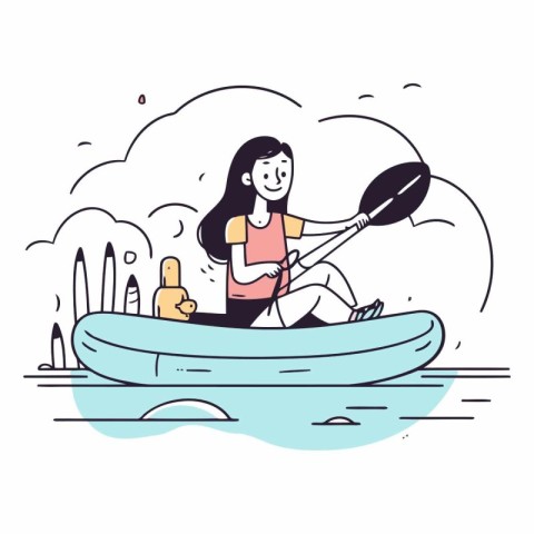 Cute girl in a kayak in linear style