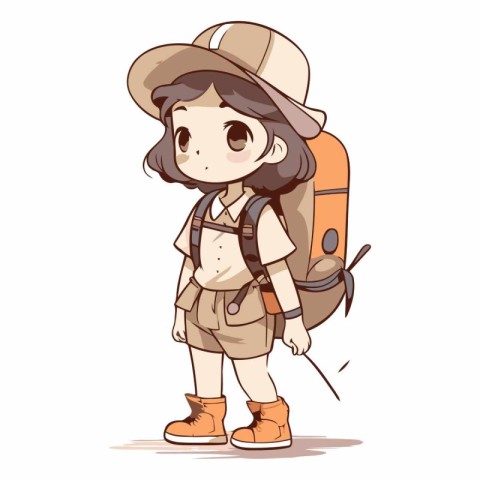 Illustration of a Girl Hiking with a Backpack and Hat