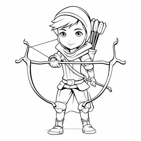 Cute boy archer with bow and arrow.