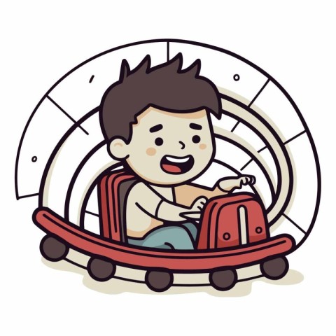 Cute Boy riding a roller coaster in cartoon style.