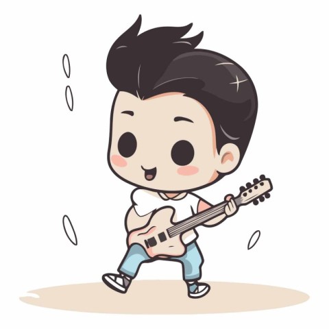 Illustration of a Cute Little Boy Playing an Electric Guitar.