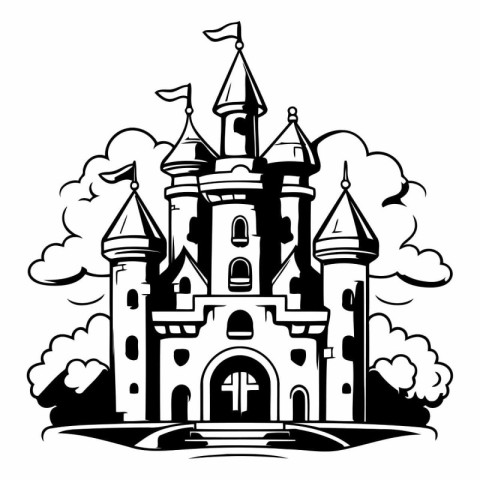 Cartoon castle on white background for your design.