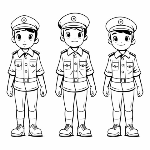 Illustration of Stickman Kids in Police Uniform for Coloring Boo