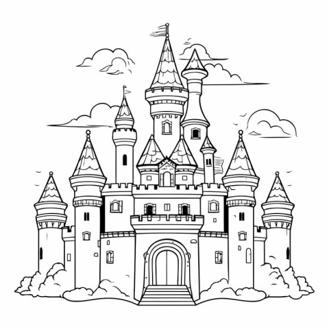 Castle icon. Fairytale fantasy fairytale castle with towers and