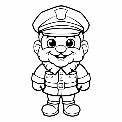 Black and White Cartoon Illustration of Cute Pirate Captain Char