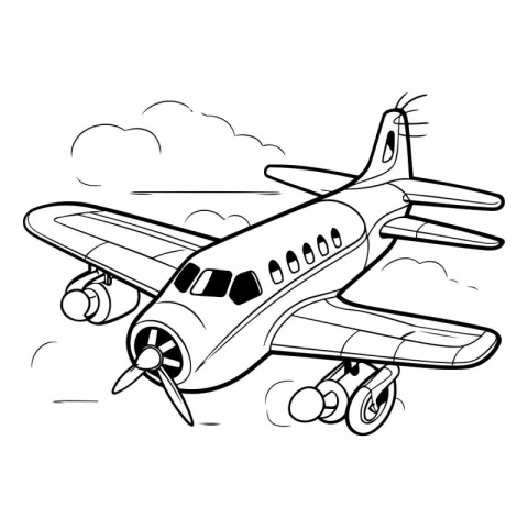 Airplane in the clouds. Coloring book.