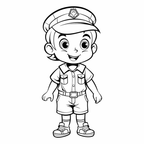 Coloring Page Outline Of a Little Boy Policeman Cartoon Characte