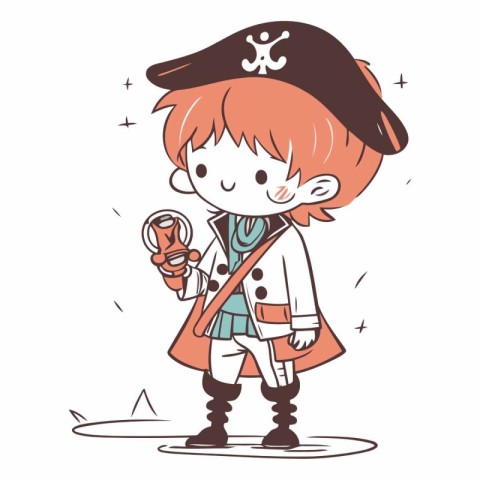 Cute cartoon girl in pirate costume for your design