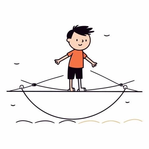 Boy on a boat in doodle style.