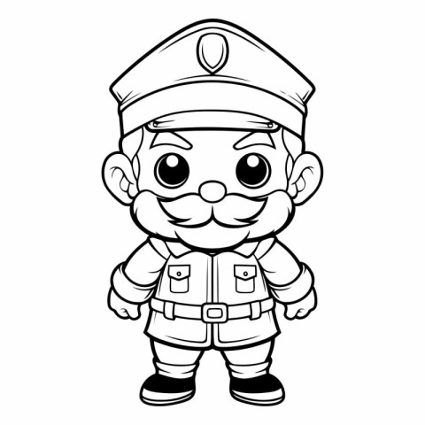 Black and White Cartoon Illustration of Cute Sailor Captain Char