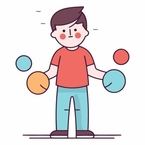 Cartoon man juggling balls in flat linear style.