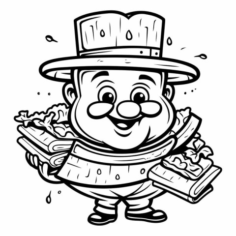 Black and White Cartoon Illustration of Funny Farmer or Leprecha