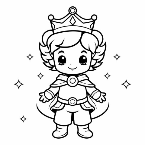 Black and White Cartoon Illustration of Cute Fairy King or Princ