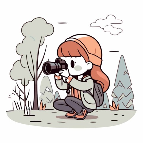 Illustration of a girl taking a picture with a camera in the for