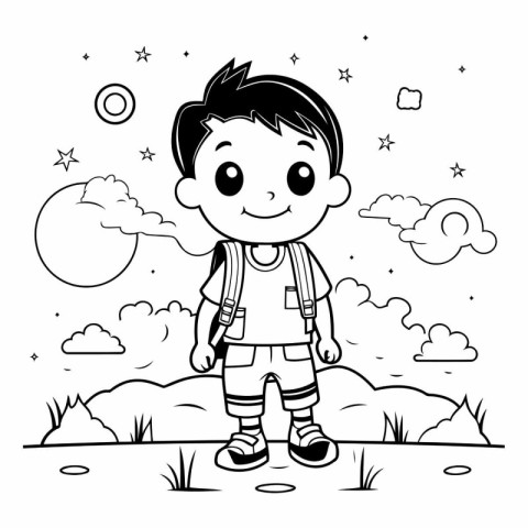 Boy with backpack. Coloring book for children.