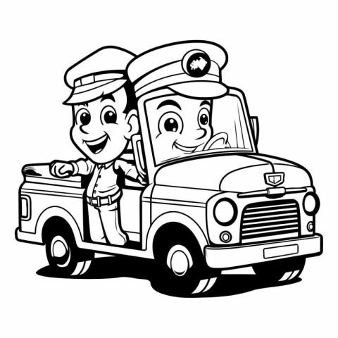 Black and White Cartoon Illustration of Kids Police or Fireman D