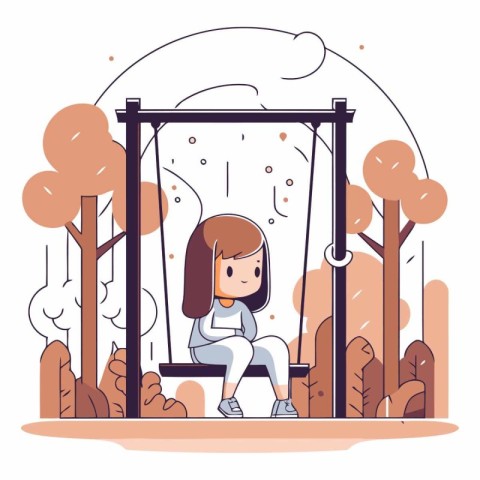 Little girl on swing in the park in flat style