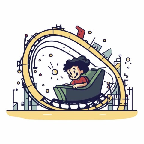 Vector illustration of a boy reading a book in a roller coaster.