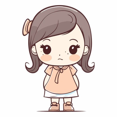 Cute little girl with sad expression. Cartoon character.