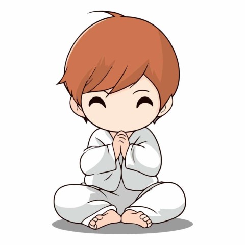 Cute little boy praying on white background design.