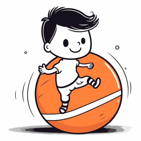 Illustration of a little boy running in a circle on a white back