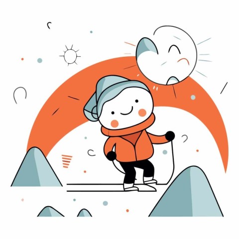 Vector illustration of snowboarder on mountain. Flat style desig