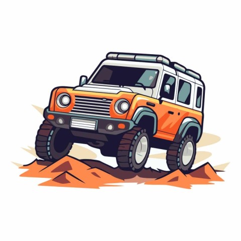 Off-road vehicle on the road on white background.