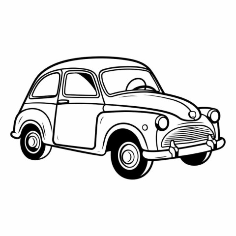 Retro car icon in black and white colors isolated vector illustr