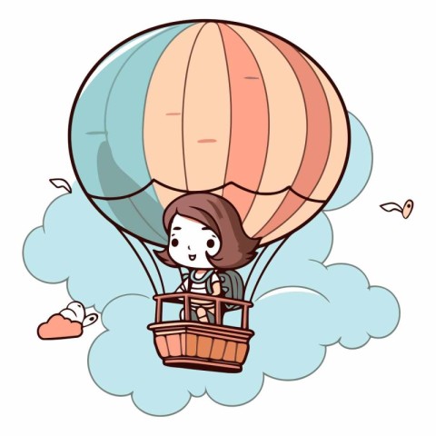 Cute girl flying on hot air balloon for your design