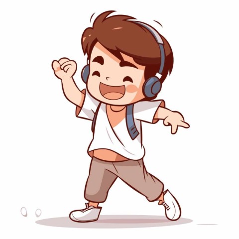 Cute little boy dancing and listening to music.