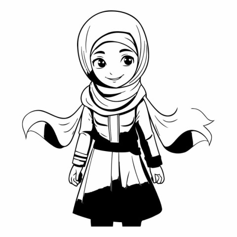 cute muslim girl cartoon vector illustration graphic design vect