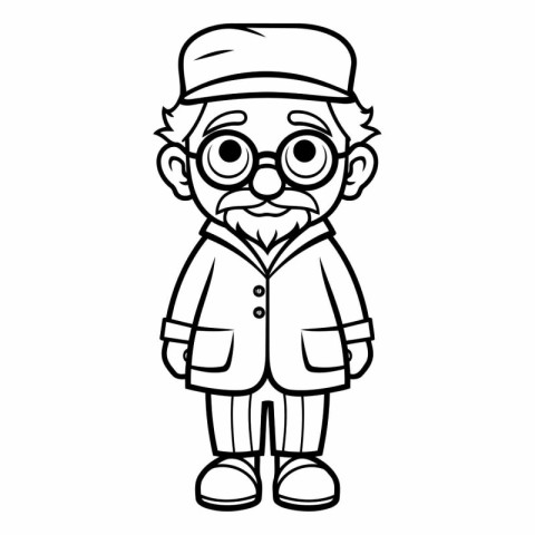 Black and White Cartoon Illustration of Grandfather Comic Charac