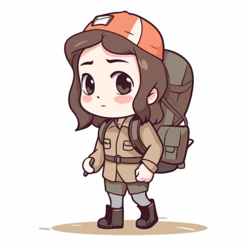 Illustration of a Cute Girl Hiking with a Backpack