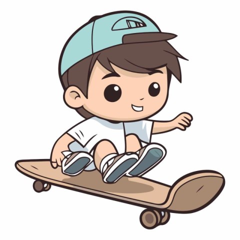 Boy riding skateboard cartoon vector illustration. Skateboarder