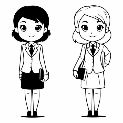 Vector illustration of a black and white schoolgirl and schoolgi