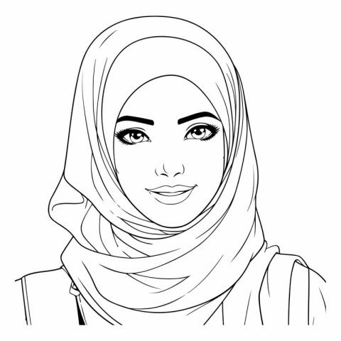 Beautiful muslim woman face with hijab in black and white.